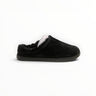 EWW Sports Shoes Alo Yoga black faux fur recovery slipper with plush lining and slip-on design for indoor comfort.