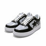 EWW Sports Shoes BAPE STA low-top sneakers in black and white patent leather with signature star side detail.