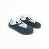 EWW Sports Shoes Alo Yoga Sunset blue suede low-top sneakers with white laces and a gum rubber sole.
