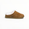 EWW Sports Shoes Alo Yoga brown faux fur recovery slipper with a plush white lining and slip-on design.
