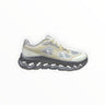 EWW Sports Shoes On Cloudtilt Remix grey and yellow running shoes with see-through x-ray effect upper and chunky grey sole.