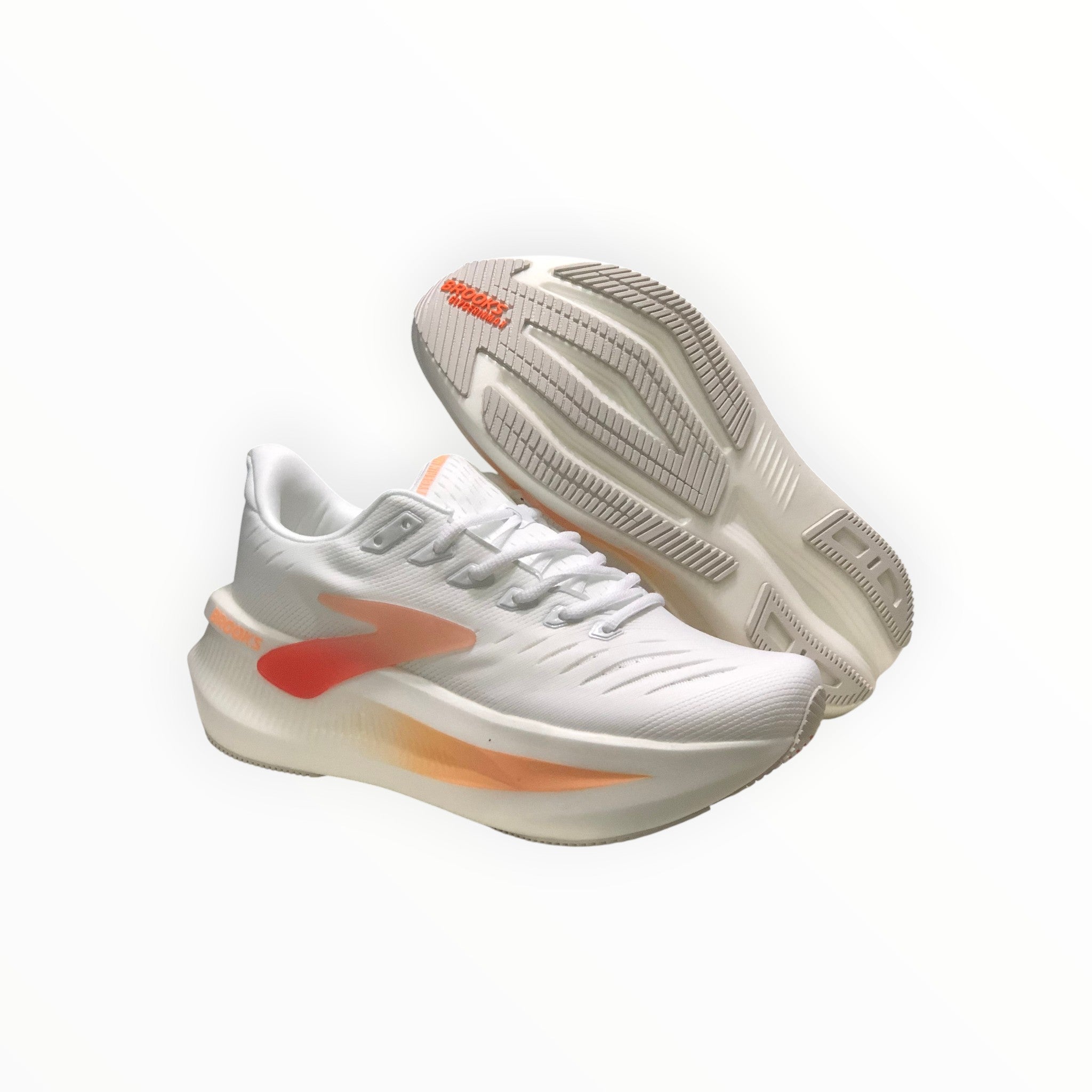 EWW Sports Shoes Glycerin Max 2 men's white and orange running shoes with plush cushioning and GlideRoll rocker.