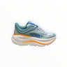 EWW Sports Shoes men's Hoka Bondi 9 light blue and orange running shoe with maximum cushioning and breathable mesh upper.