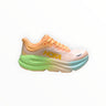 EWW Sports Shoes Hoka Bondi 9 men's running shoe in orange, green, and light blue with plush cushioning and breathable mesh upper.