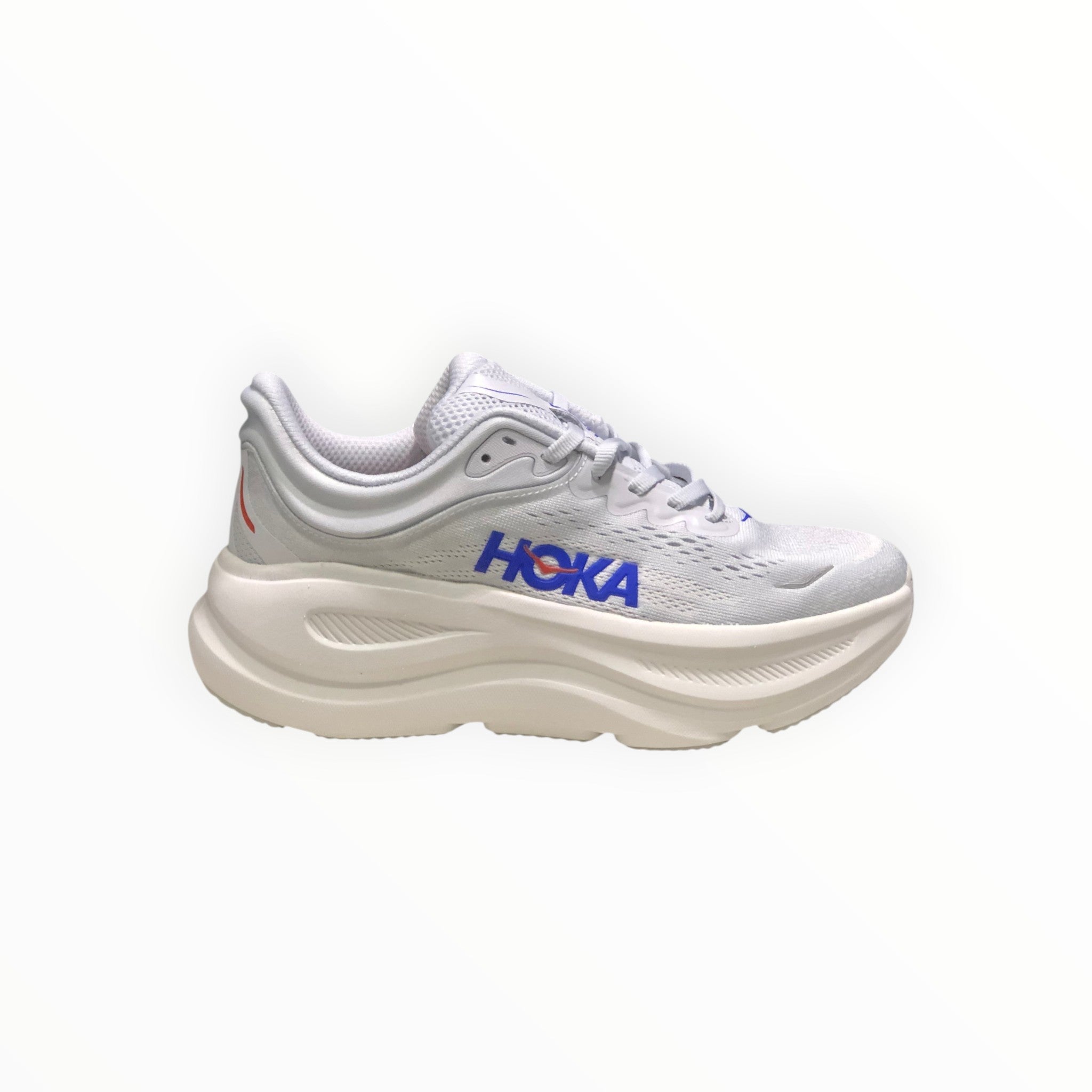 EWW Sports Shoes Hoka Bondi 9 men's white and blue running shoe with maximum cushioning and engineered mesh upper.