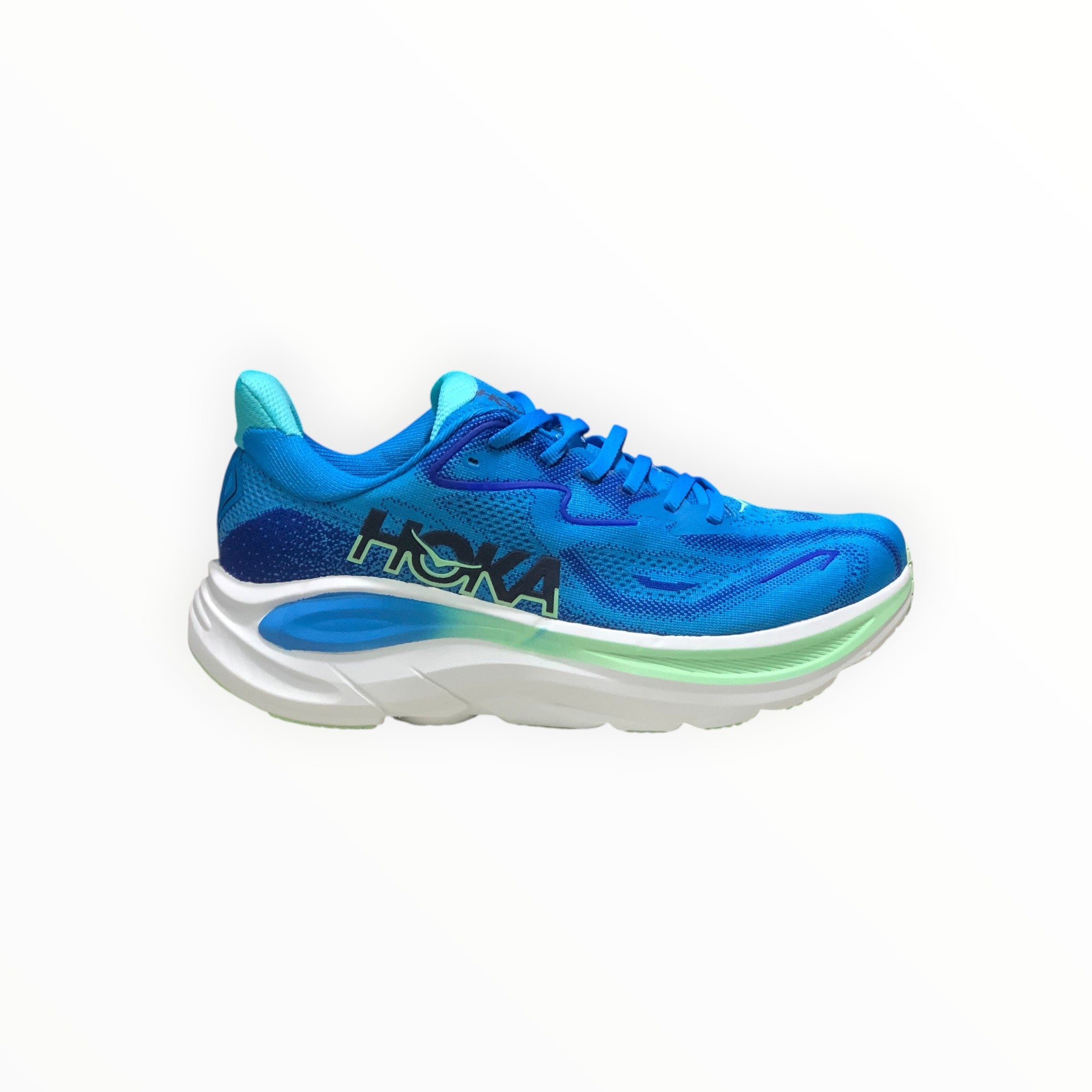 EWW Sports Shoes Men's Hoka Clifton 10 blue running shoe with breathable mesh upper and cushioned sole.