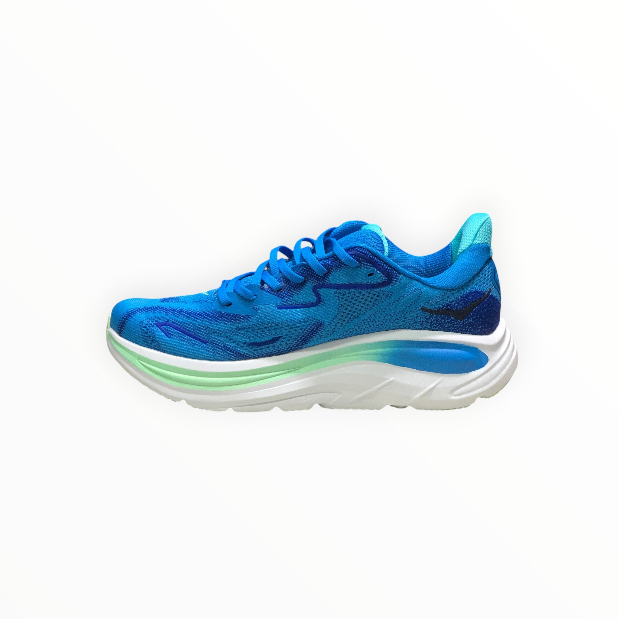 EWW Sports Shoes Men's Hoka Clifton 10 blue running shoe with breathable mesh upper and cushioned sole.