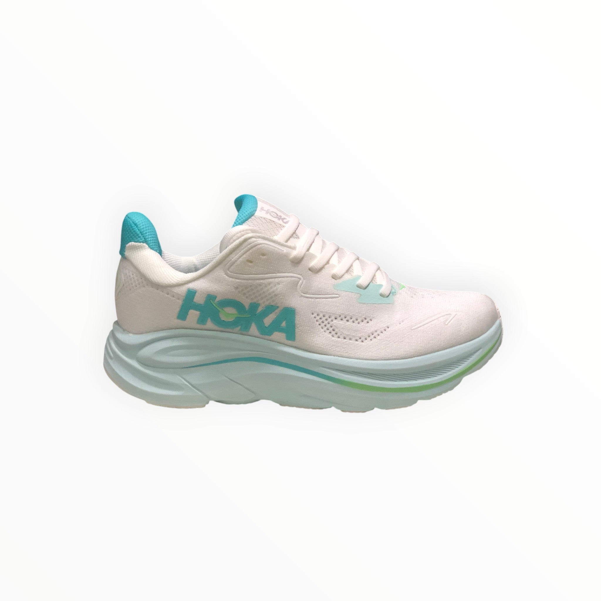 EWW Sports Shoes Men's Hoka Clifton 10 light blue and white running shoe with breathable mesh upper and plush cushioning.
