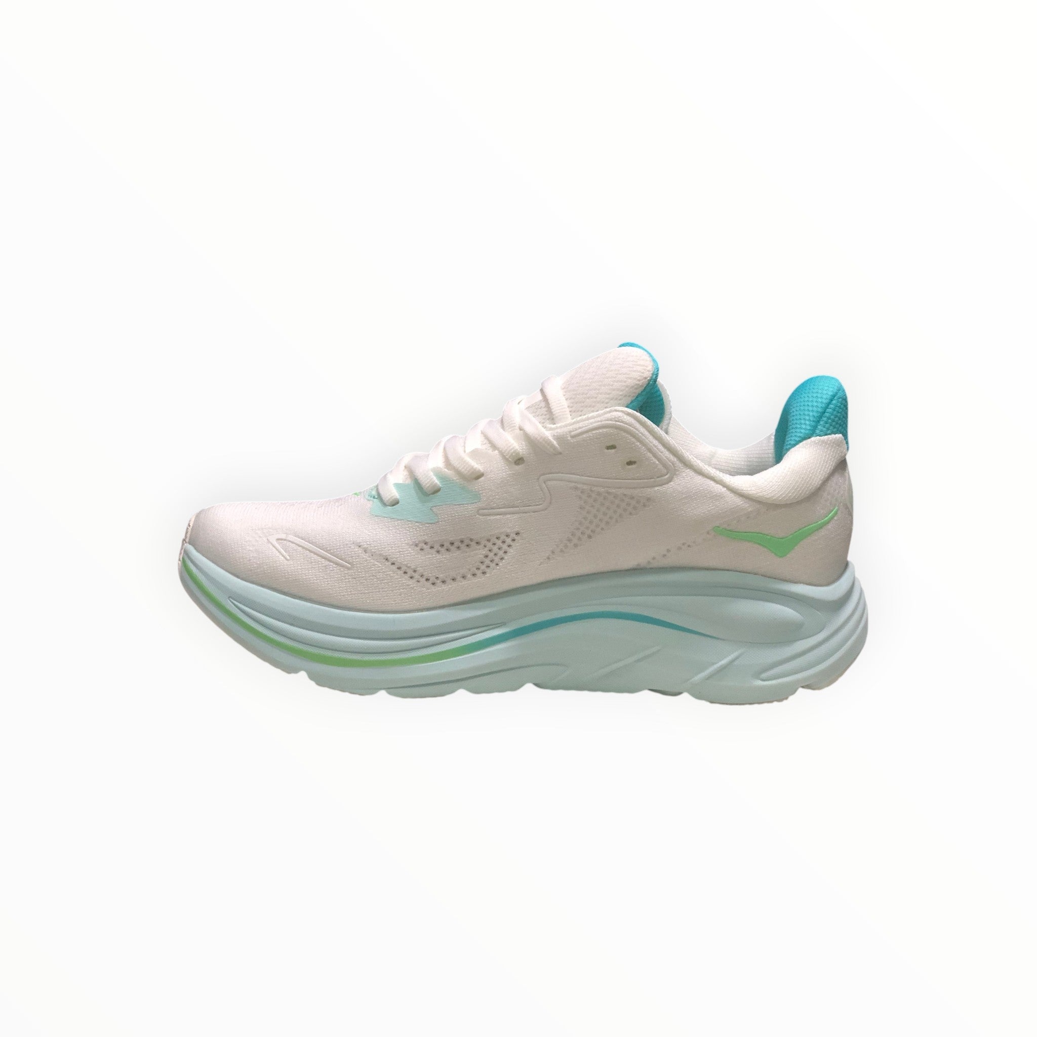 EWW Sports Shoes Men's Hoka Clifton 10 light blue and white running shoe with breathable mesh upper and cushioned sole.
