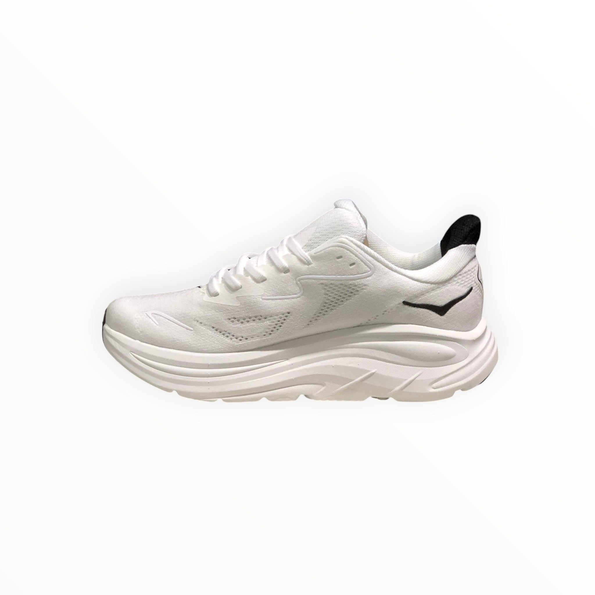 EWW Sports Shoes Men's Hoka Clifton 10 white mesh running shoe with black accents and signature cushioning.