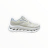 EWW Sports Shoes On Cloudtilt Remix cream sneakers with layered see-through upper and white sculpted sole.