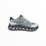 EWW Sports Shoes On Cloudtilt Remix grey and black running shoe with see-through upper and chunky sole.