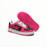 EWW Sports Shoes BAPE STA low-top sneakers in glossy pink and black with a star logo and bright pink rubber outsole.