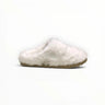 EWW Sports Shoes white faux fur recovery slipper with plush texture and cushioned sole for indoor comfort.