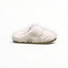 EWW Sports Shoes Alo Yoga white faux fur recovery slide with plush texture and cushioned sole for indoor comfort.