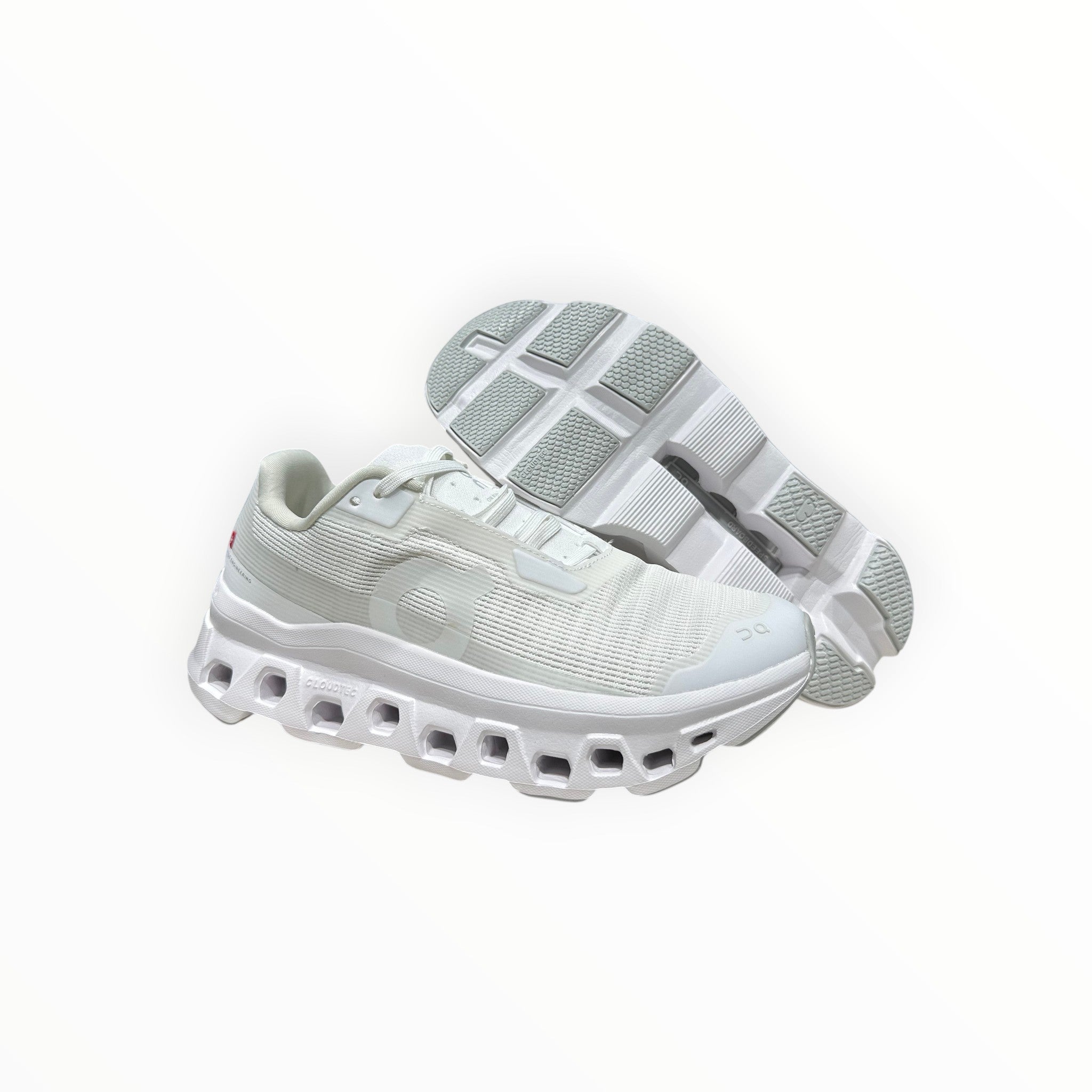 EWW Sports Shoes white On Running Cloudmonster Void running shoes with breathable mesh upper and signature CloudTec cushioning.